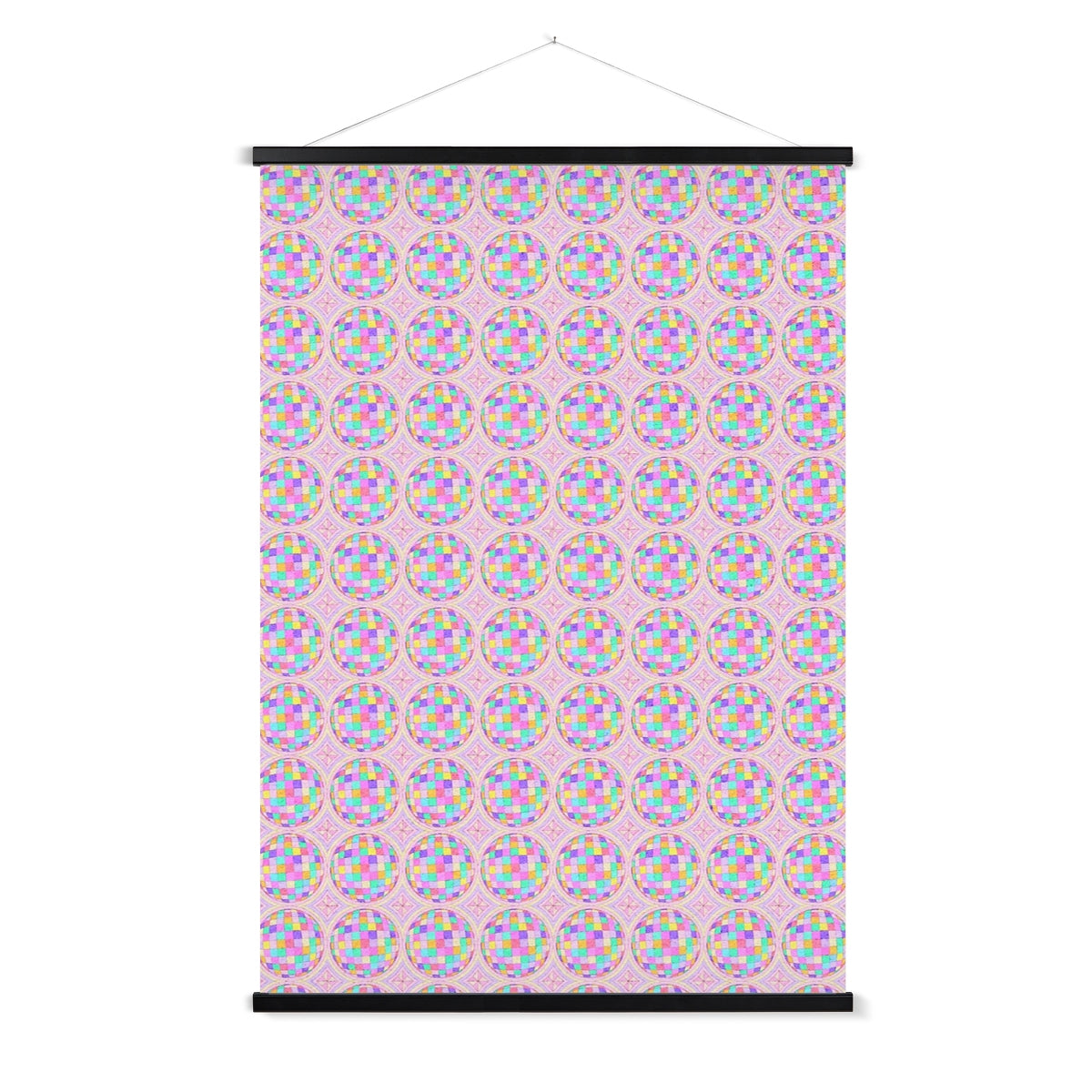 Your story harrogate graphic print. Graphic shows disco ball repeat pattern in a painted style.