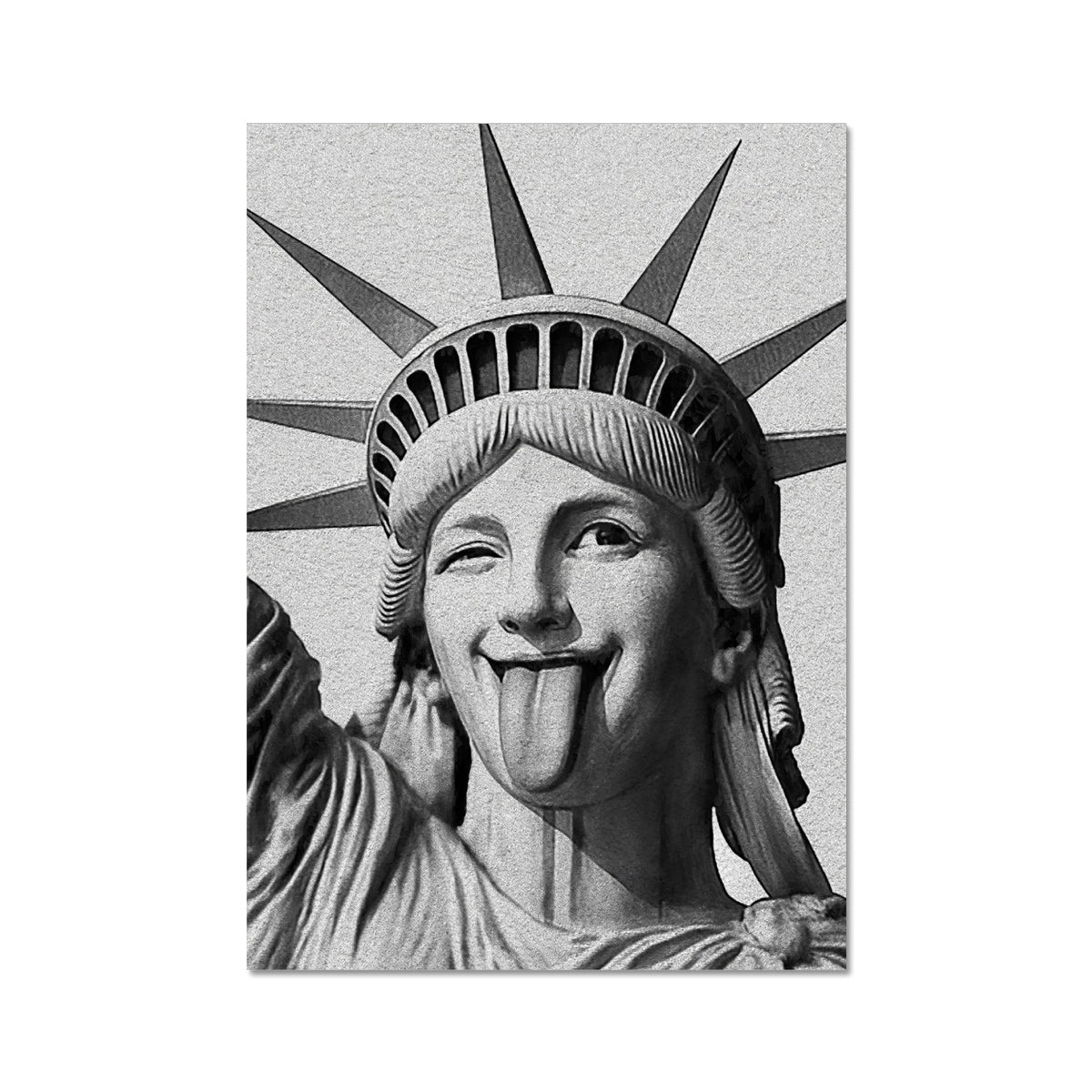 Your story harrogate graphic available as a print with or without a frame. Graphic shows close up of Liberty version two graphic. The graphic shows the statue of liberty face with tongue out and winking.