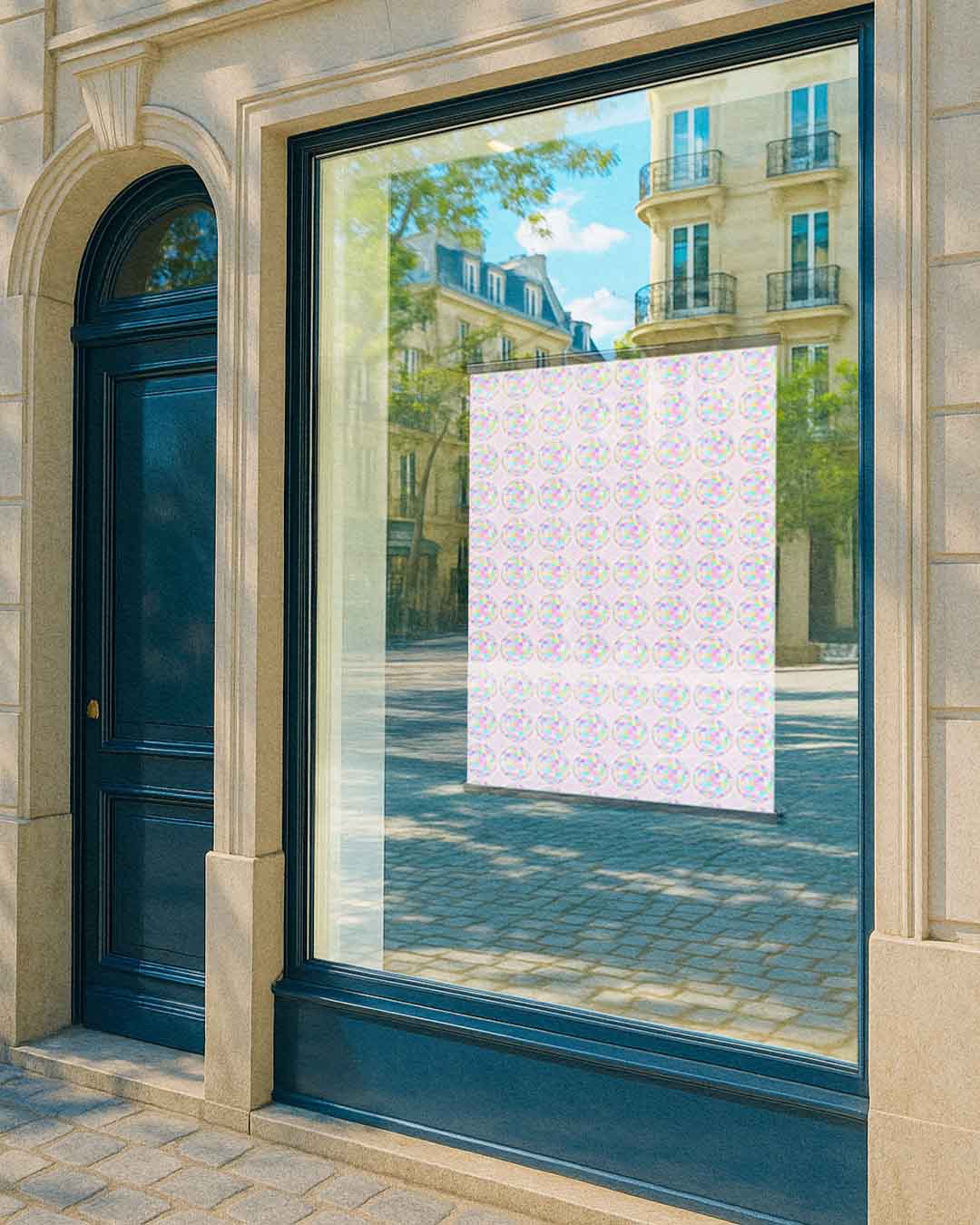 Image shows Quindie Your Story creative object print with hanger on display in a fashion store window.