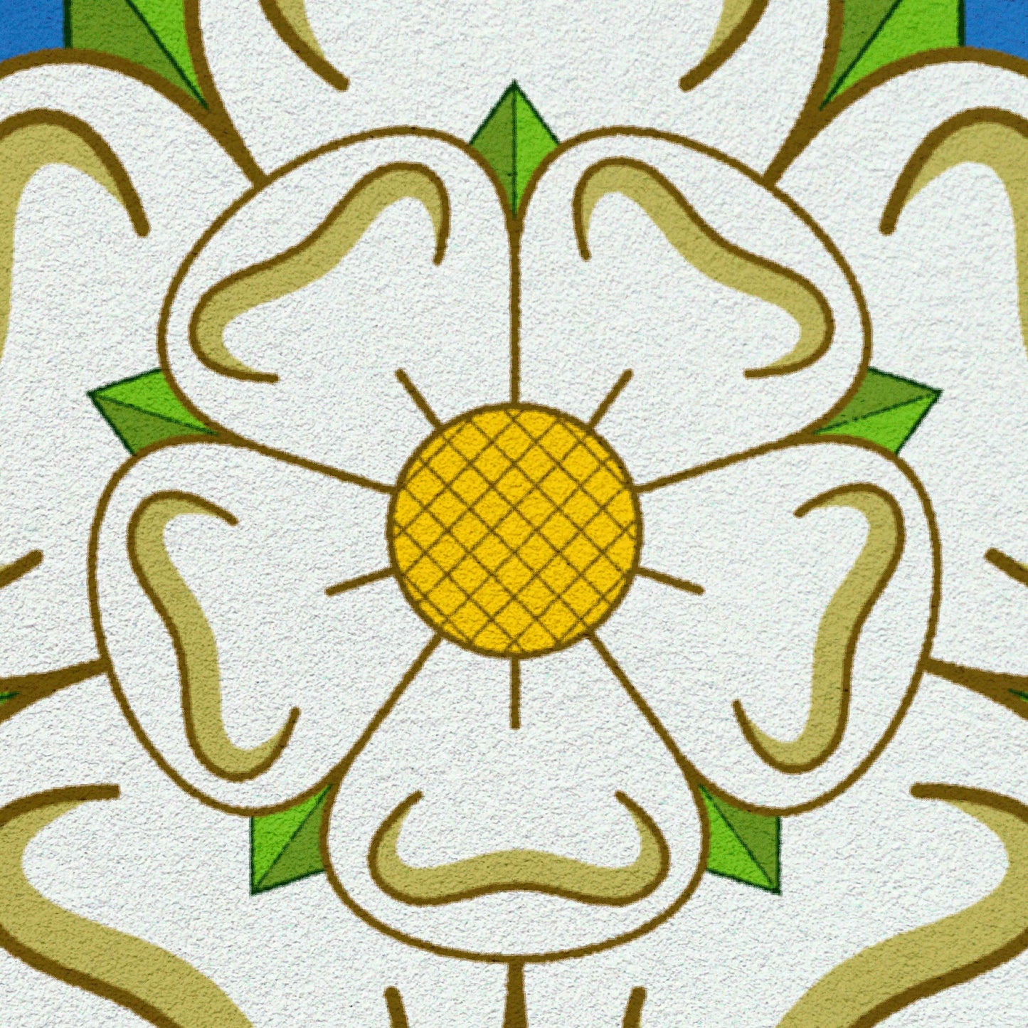 Your story harrogate graphic available as a print with or without a frame. Graphic shows close up of Yorkshire Rose graphic. The graphic shows the white rose of Yorkshire on a blue distressed background.