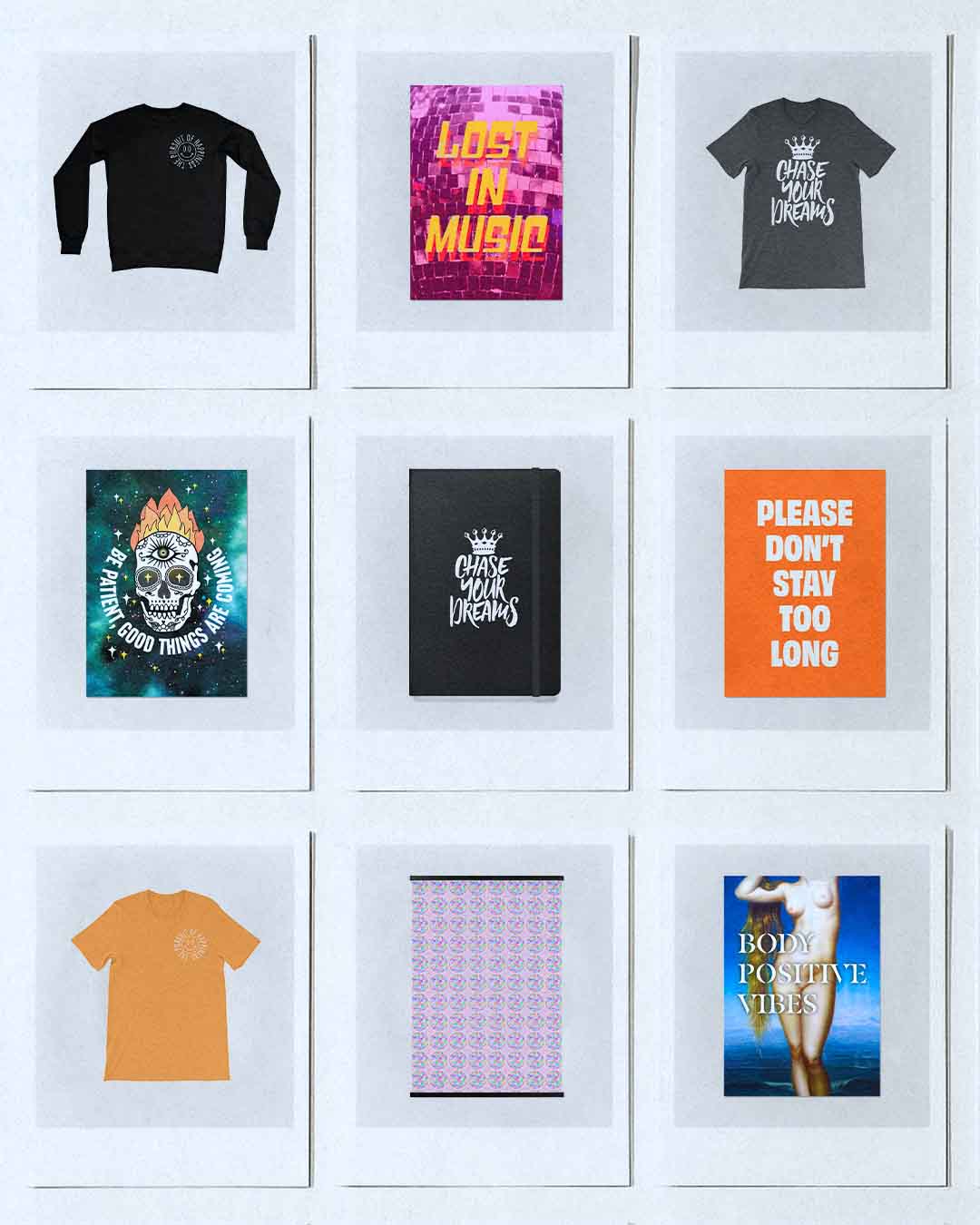 Image shows Quindie Your Story creative objects in a grid layout. Grid shows the different objects available on the Quindie Your Story website.