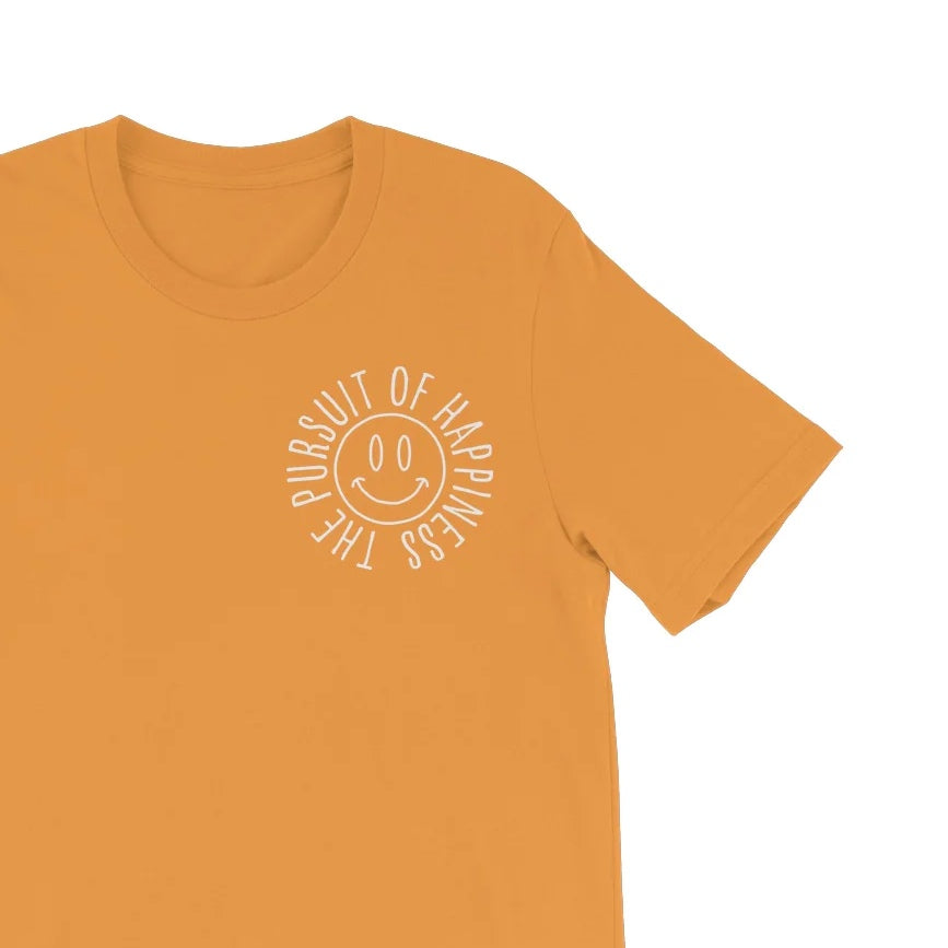 Your story harrogate unisex crew neck T-shirt, short sleeves with the pursuit of happiness design.
